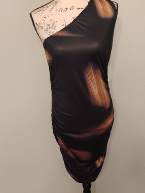 Black and Brown One-Shoulder Bodycon Dress
